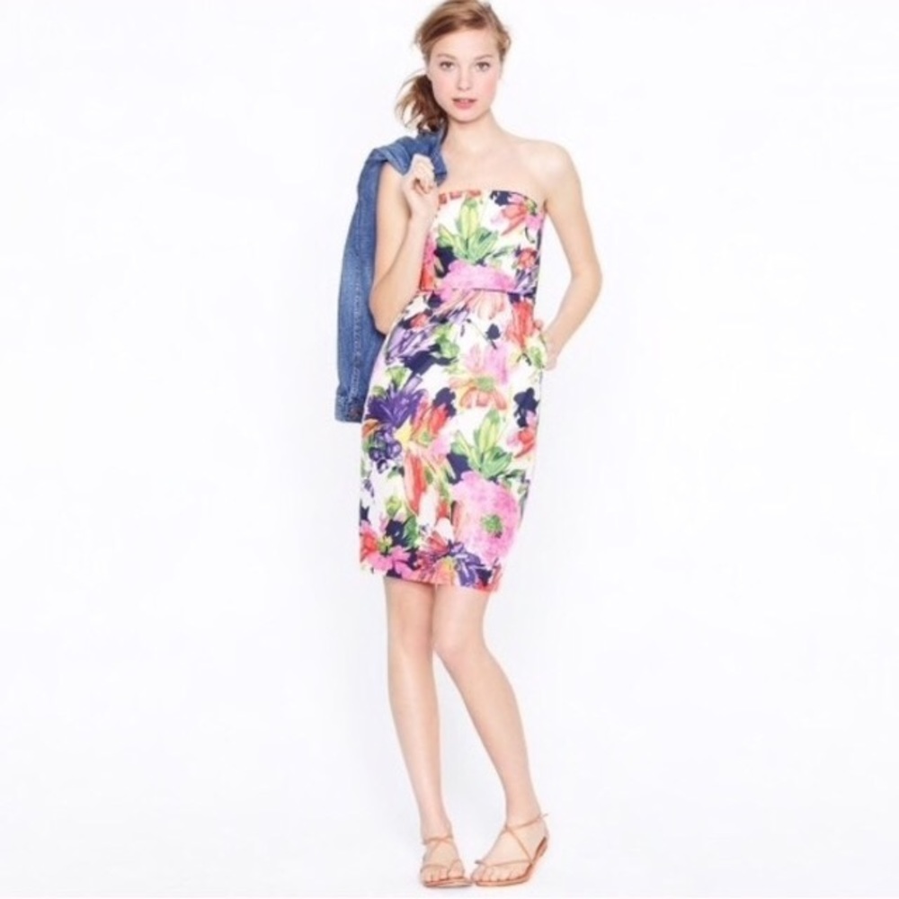 J crew strapless silk Ella garden floral dress